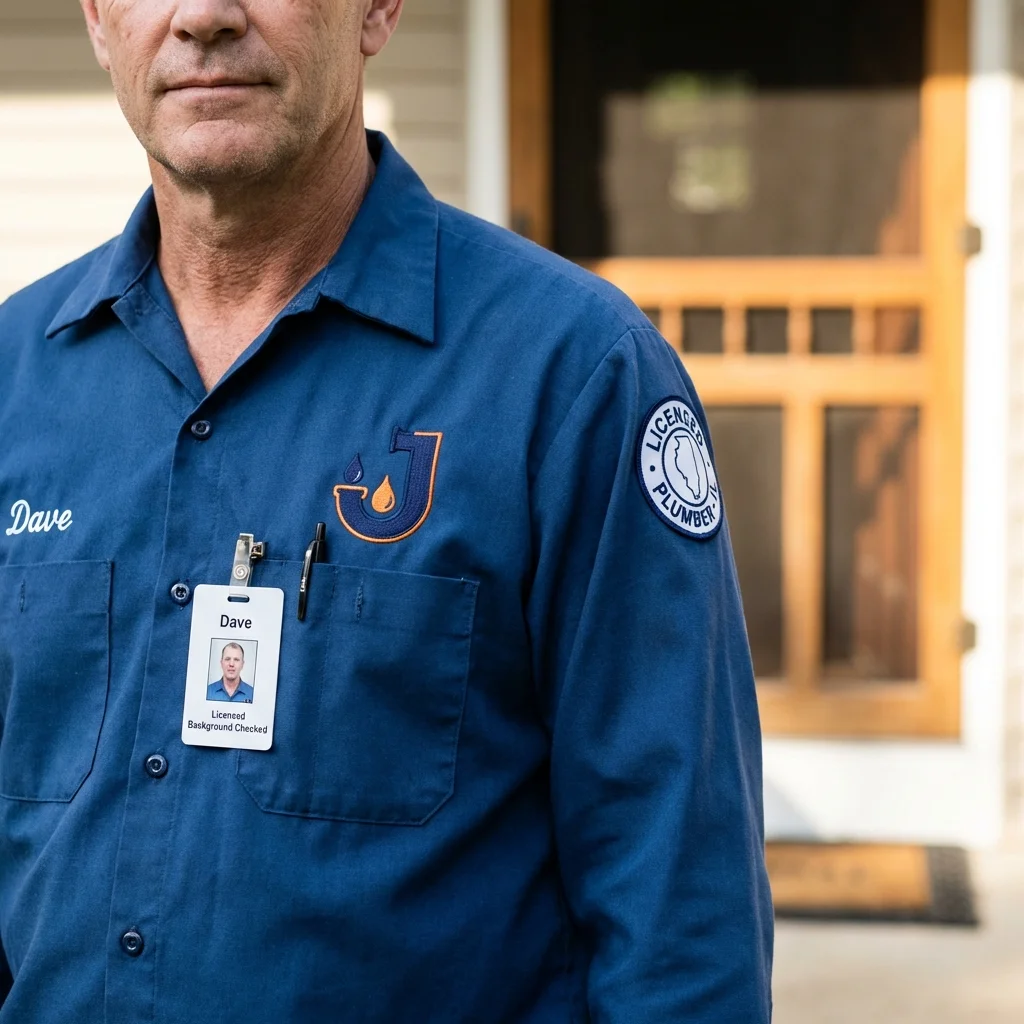 Licensed plumber showing ID badge in Thorndale, PA