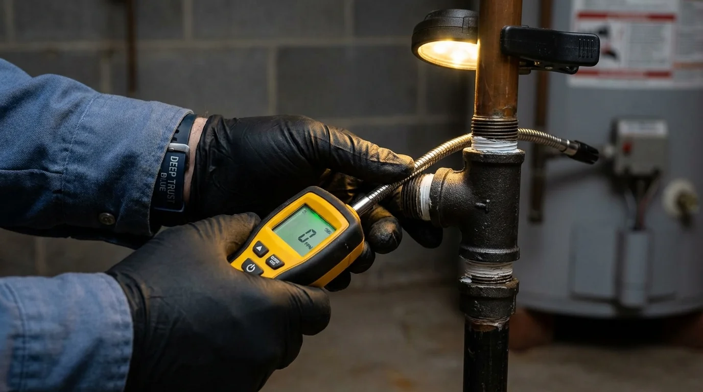 Gas leak detection with electronic sniffer by Johns Plumbing LLC in Thorndale