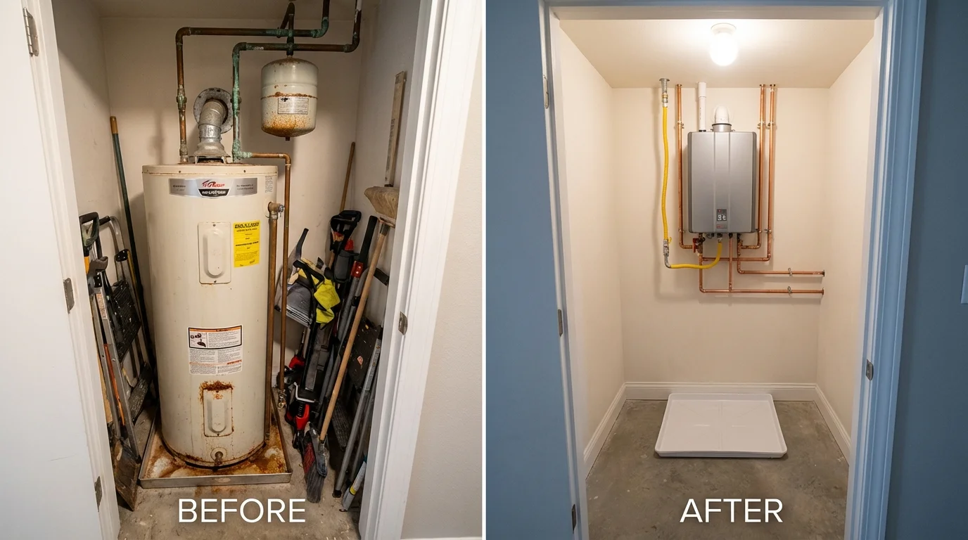 Tank water heater versus wall-mounted tankless unit comparison for Thorndale, PA homeowners